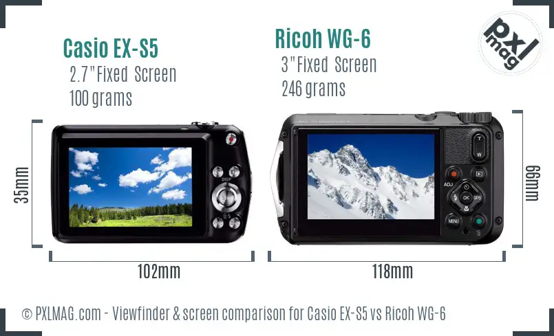 Casio EX-S5 vs Ricoh WG-6 Screen and Viewfinder comparison