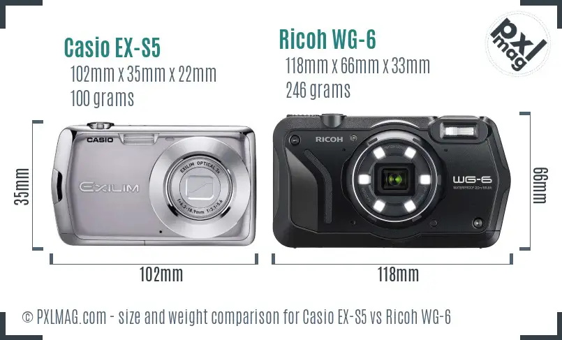 Casio EX-S5 vs Ricoh WG-6 size comparison