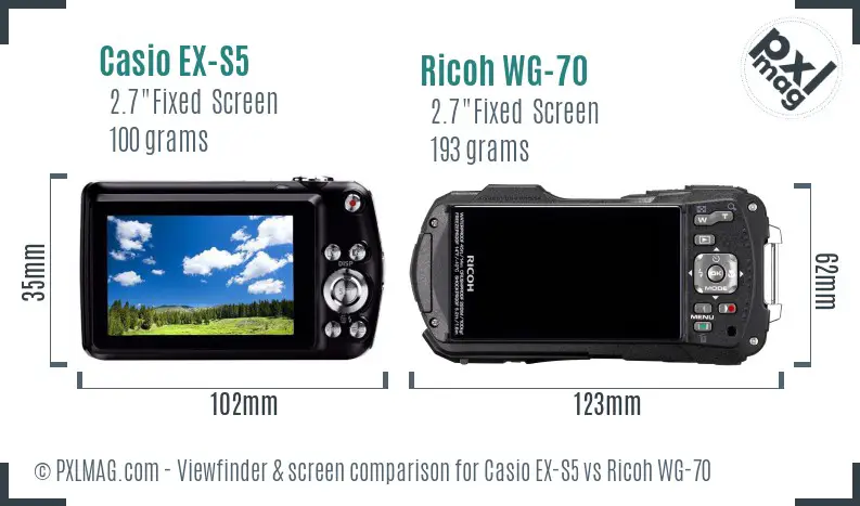 Casio EX-S5 vs Ricoh WG-70 Screen and Viewfinder comparison