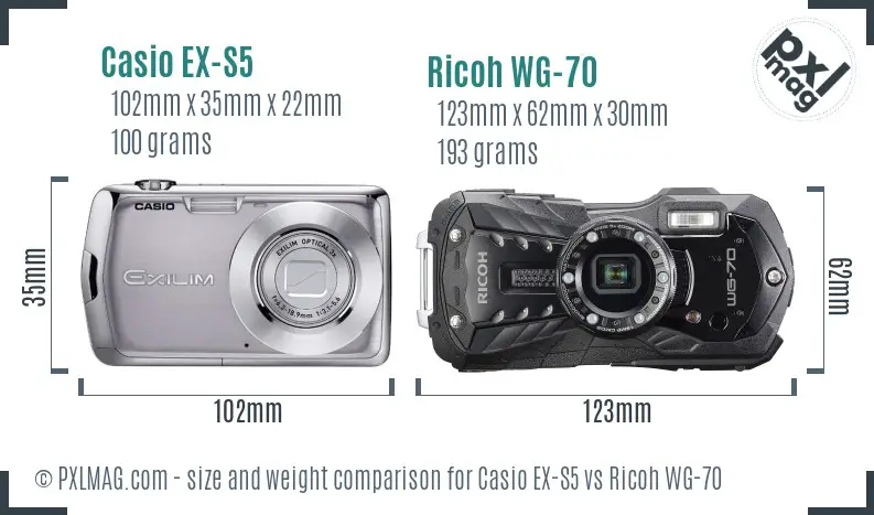 Casio EX-S5 vs Ricoh WG-70 size comparison