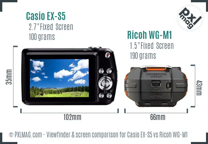 Casio EX-S5 vs Ricoh WG-M1 Screen and Viewfinder comparison