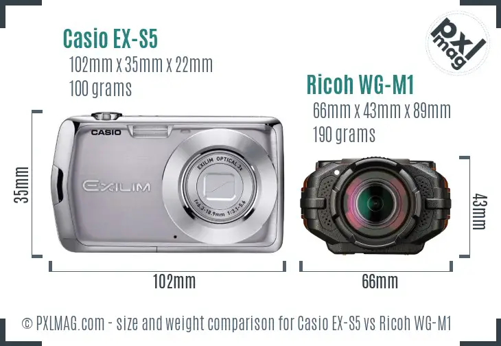 Casio EX-S5 vs Ricoh WG-M1 size comparison