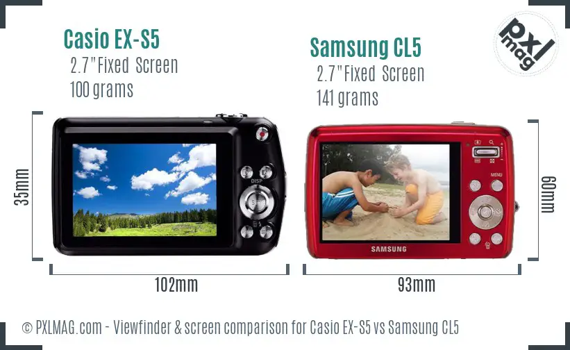 Casio EX-S5 vs Samsung CL5 Screen and Viewfinder comparison Casio EX-S5 vs Samsung CL5 Screen and Viewfinder comparison