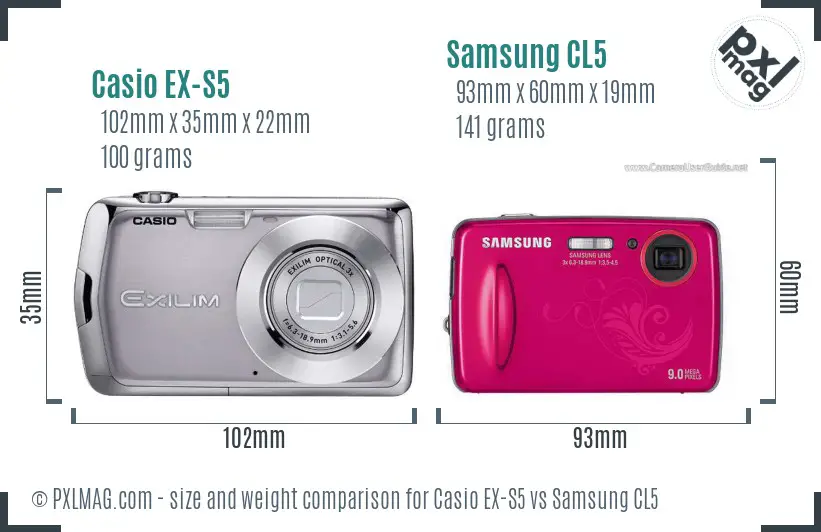 Casio EX-S5 vs Samsung CL5 size comparison Casio EX-S5 vs Samsung CL5 size comparison