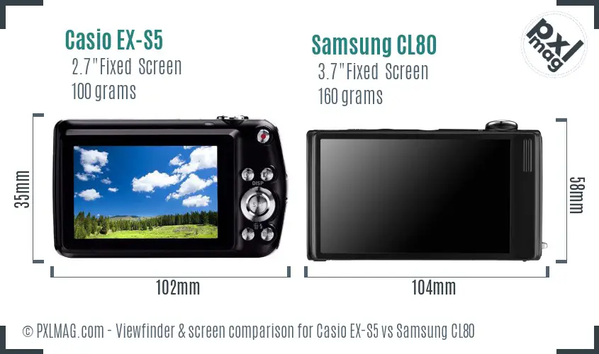 Casio EX-S5 vs Samsung CL80 Screen and Viewfinder comparison