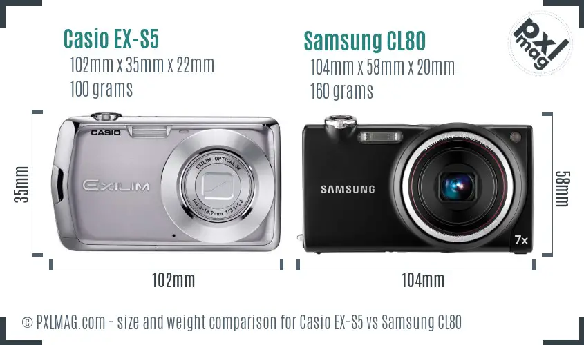 Casio EX-S5 vs Samsung CL80 size comparison