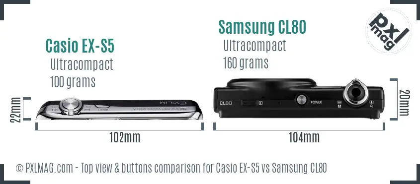 Casio EX-S5 vs Samsung CL80 top view buttons comparison