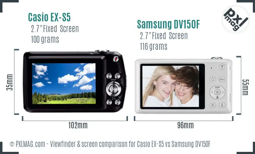 Casio EX-S5 vs Samsung DV150F Screen and Viewfinder comparison