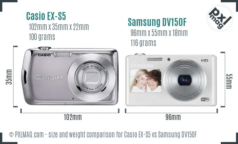 Casio EX-S5 vs Samsung DV150F size comparison