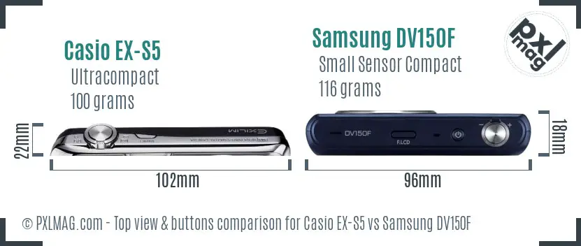 Casio EX-S5 vs Samsung DV150F top view buttons comparison