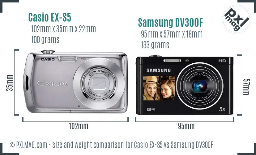 Casio EX-S5 vs Samsung DV300F size comparison Casio EX-S5 vs Samsung DV300F size comparison