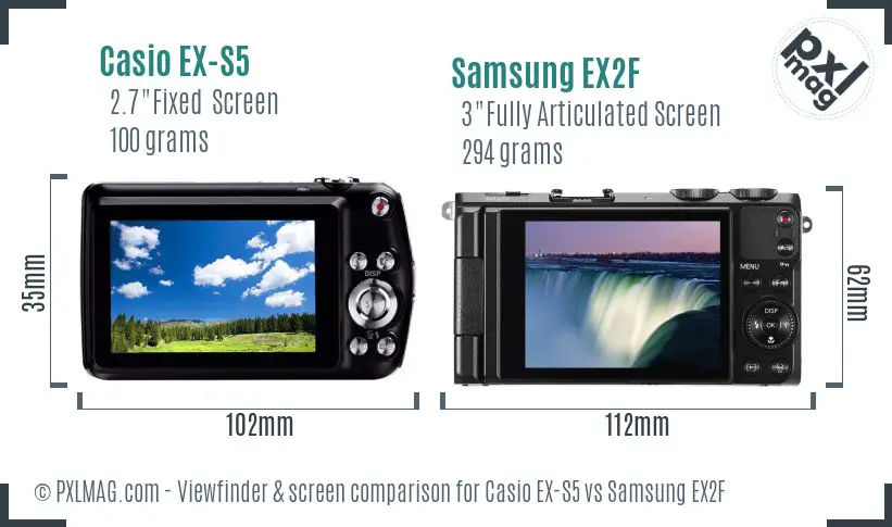 Casio EX-S5 vs Samsung EX2F Screen and Viewfinder comparison