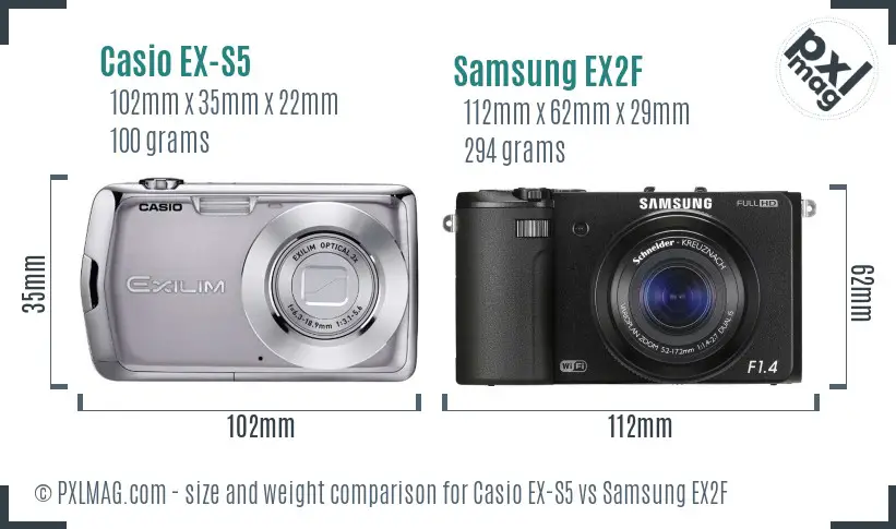 Casio EX-S5 vs Samsung EX2F size comparison