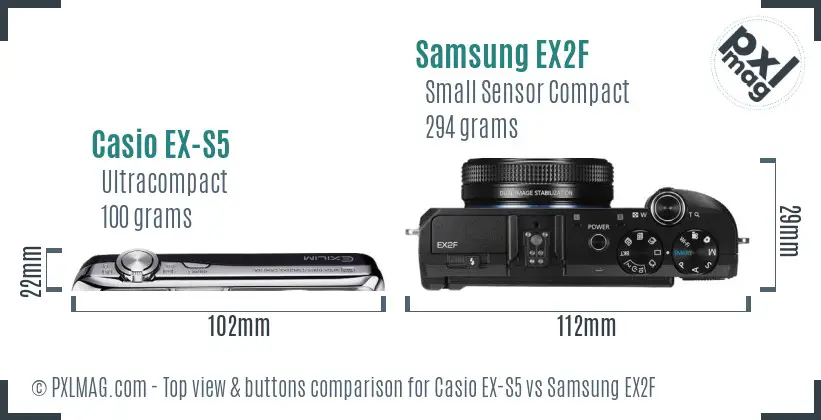 Casio EX-S5 vs Samsung EX2F top view buttons comparison