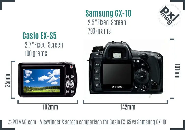 Casio EX-S5 vs Samsung GX-10 Screen and Viewfinder comparison