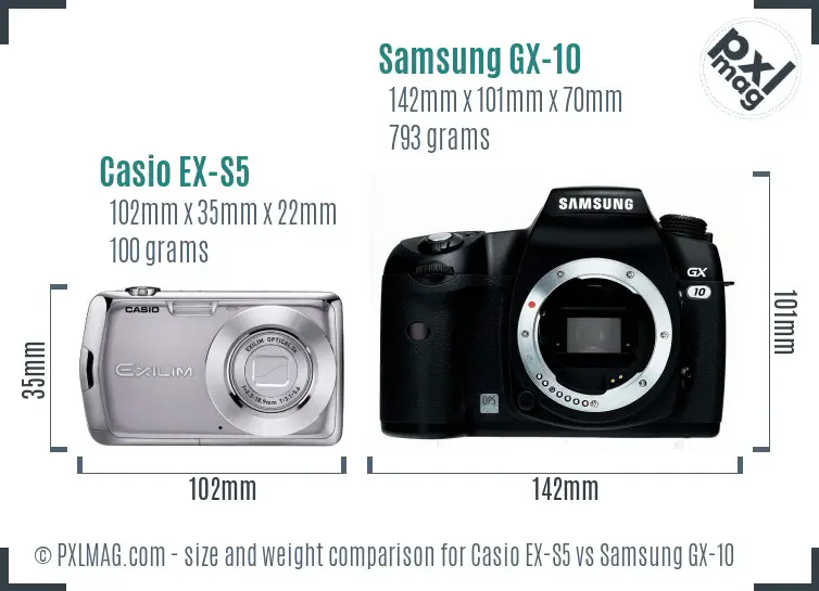 Casio EX-S5 vs Samsung GX-10 size comparison