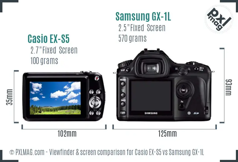 Casio EX-S5 vs Samsung GX-1L Screen and Viewfinder comparison