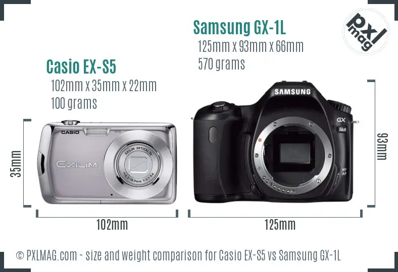 Casio EX-S5 vs Samsung GX-1L size comparison