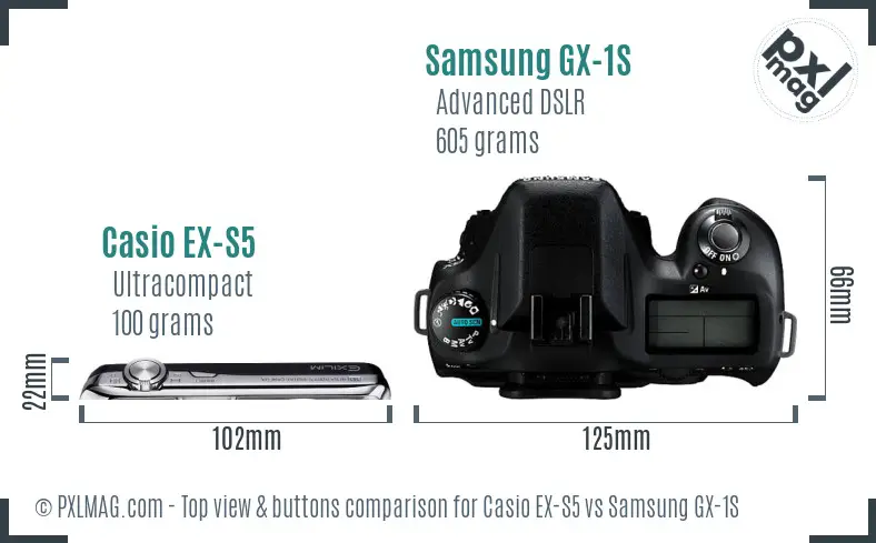 Casio EX-S5 vs Samsung GX-1S top view buttons comparison