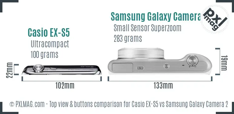 Casio EX-S5 vs Samsung Galaxy Camera 2 top view buttons comparison