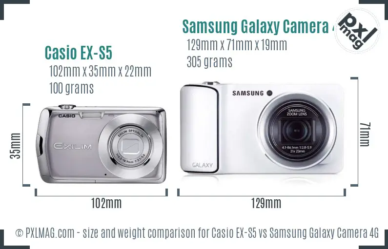 Casio EX-S5 vs Samsung Galaxy Camera 4G size comparison