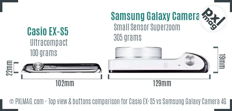 Casio EX-S5 vs Samsung Galaxy Camera 4G top view buttons comparison