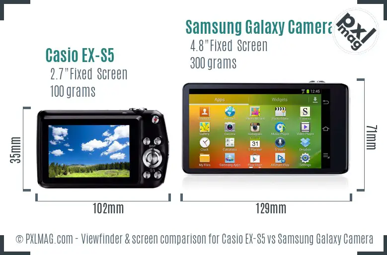 Casio EX-S5 vs Samsung Galaxy Camera Screen and Viewfinder comparison