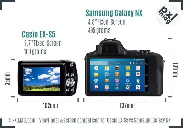 Casio EX-S5 vs Samsung Galaxy NX Screen and Viewfinder comparison Casio EX-S5 vs Samsung Galaxy NX Screen and Viewfinder comparison