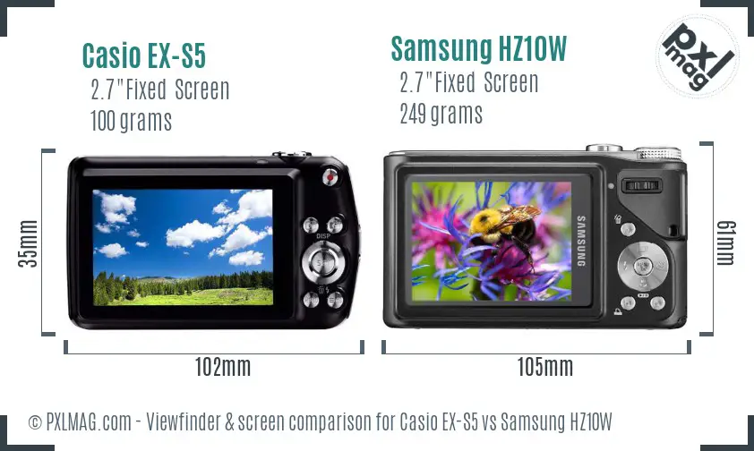 Casio EX-S5 vs Samsung HZ10W Screen and Viewfinder comparison Casio EX-S5 vs Samsung HZ10W Screen and Viewfinder comparison