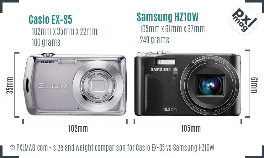 Casio EX-S5 vs Samsung HZ10W size comparison Casio EX-S5 vs Samsung HZ10W size comparison