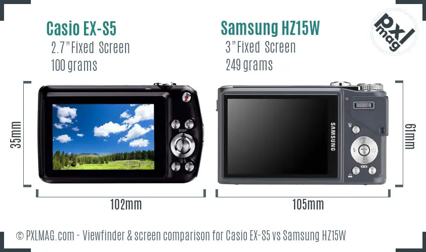 Casio EX-S5 vs Samsung HZ15W Screen and Viewfinder comparison