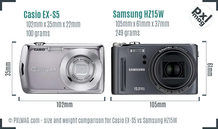 Casio EX-S5 vs Samsung HZ15W size comparison