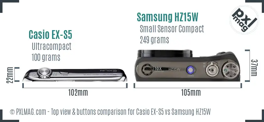 Casio EX-S5 vs Samsung HZ15W top view buttons comparison