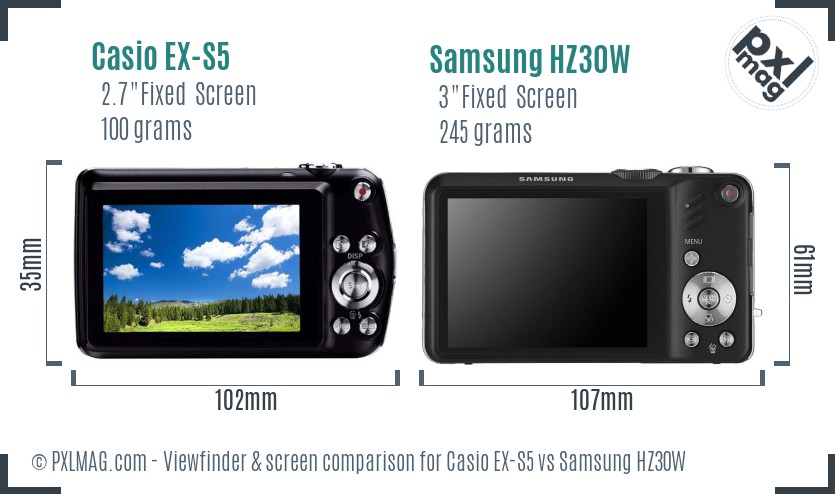 Casio EX-S5 vs Samsung HZ30W Screen and Viewfinder comparison