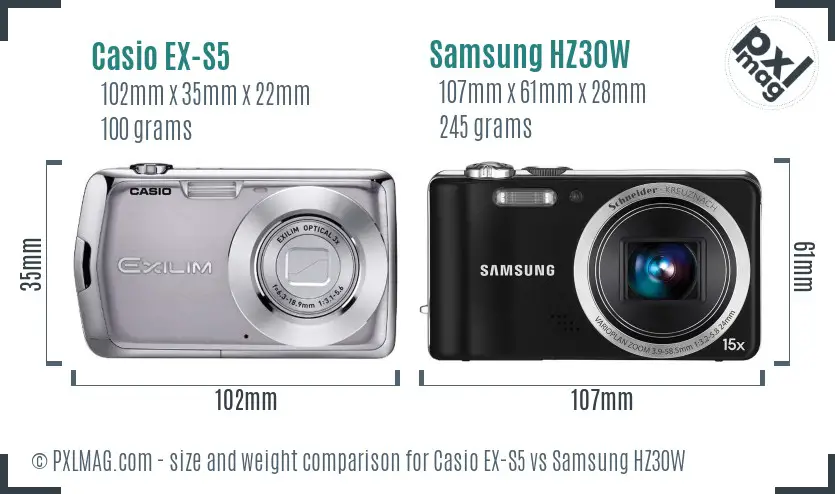 Casio EX-S5 vs Samsung HZ30W size comparison