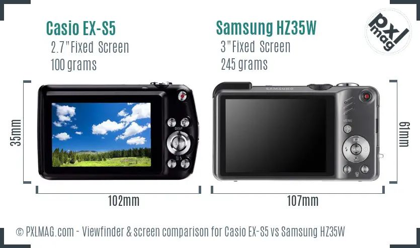 Casio EX-S5 vs Samsung HZ35W Screen and Viewfinder comparison