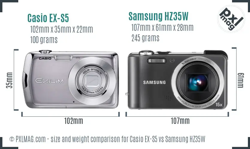 Casio EX-S5 vs Samsung HZ35W size comparison