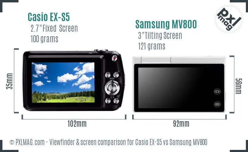 Casio EX-S5 vs Samsung MV800 Screen and Viewfinder comparison