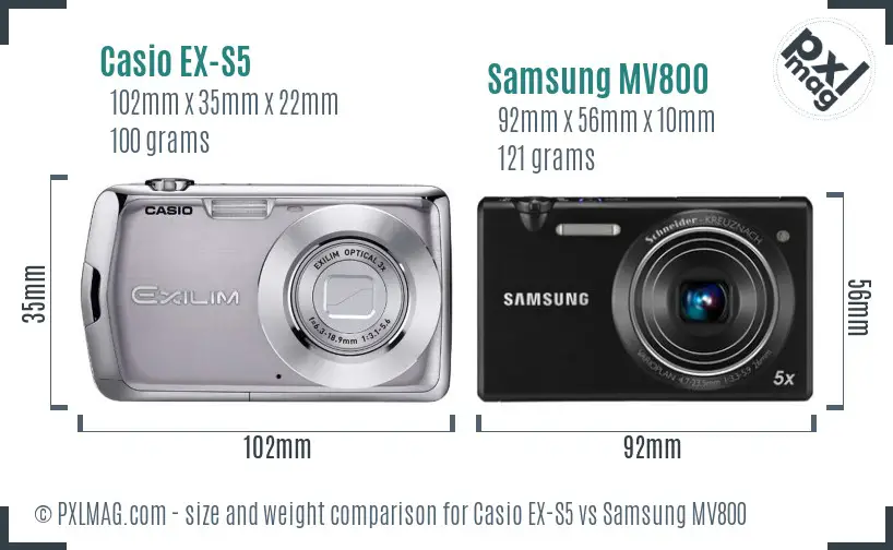 Casio EX-S5 vs Samsung MV800 size comparison