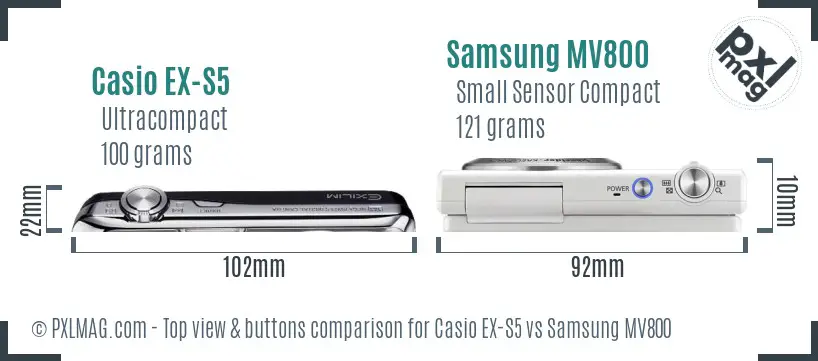 Casio EX-S5 vs Samsung MV800 top view buttons comparison