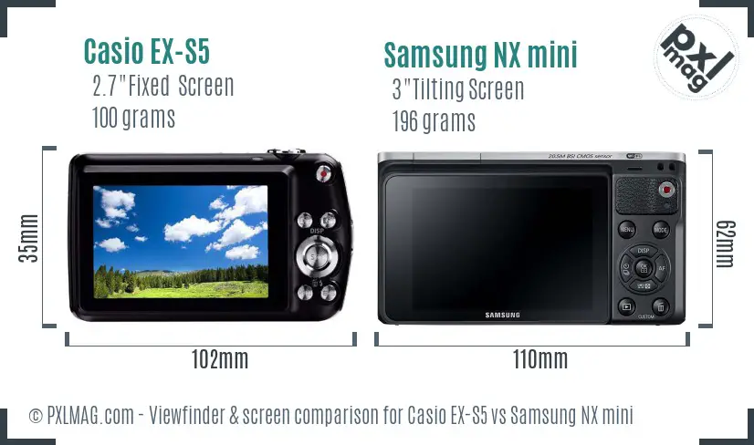 Casio EX-S5 vs Samsung NX mini Screen and Viewfinder comparison