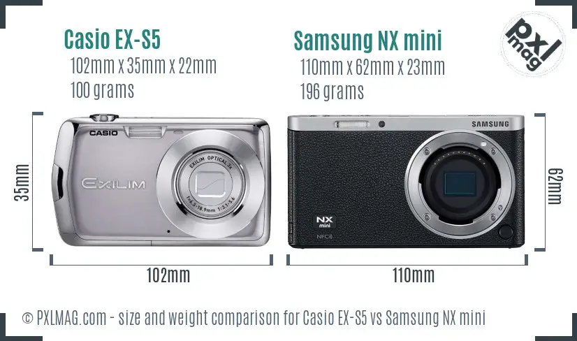 Casio EX-S5 vs Samsung NX mini size comparison