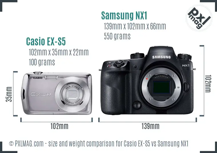 Casio EX-S5 vs Samsung NX1 size comparison