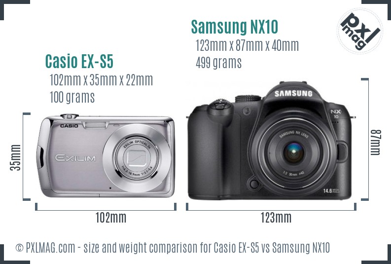 Casio EX-S5 vs Samsung NX10 size comparison
