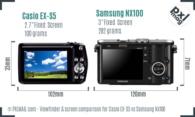 Casio EX-S5 vs Samsung NX100 Screen and Viewfinder comparison