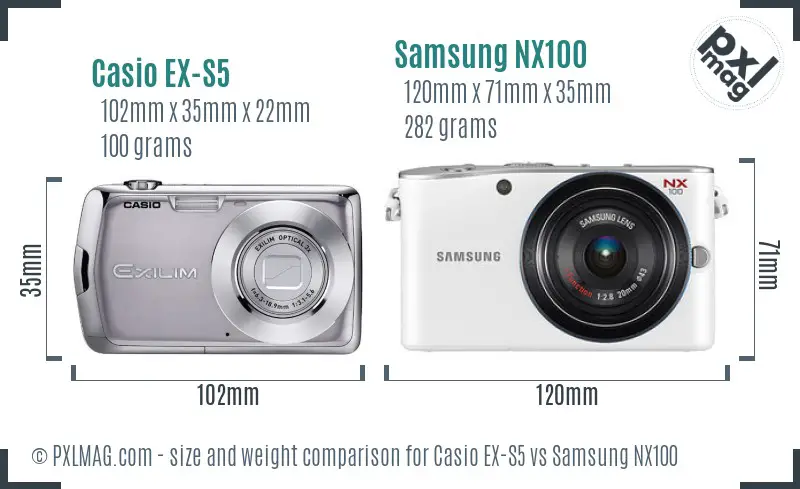 Casio EX-S5 vs Samsung NX100 size comparison