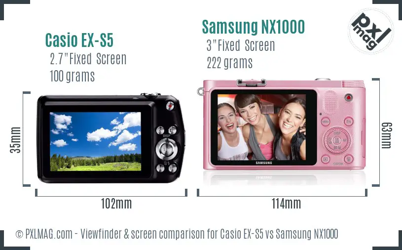 Casio EX-S5 vs Samsung NX1000 Screen and Viewfinder comparison