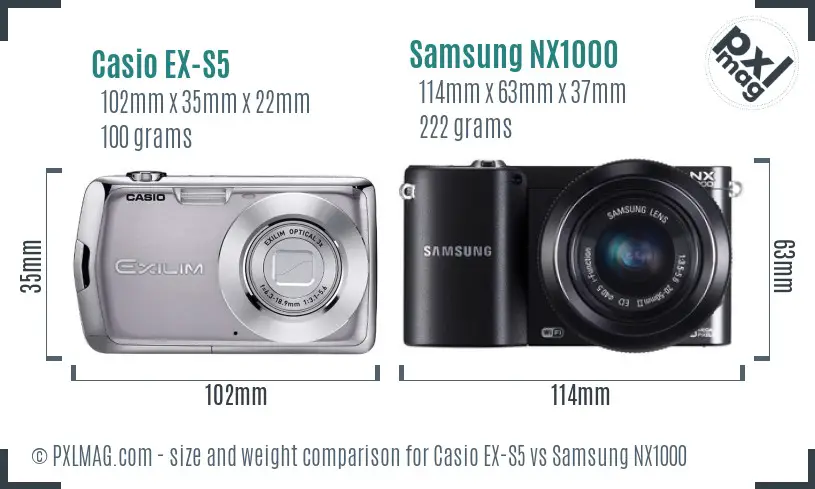 Casio EX-S5 vs Samsung NX1000 size comparison