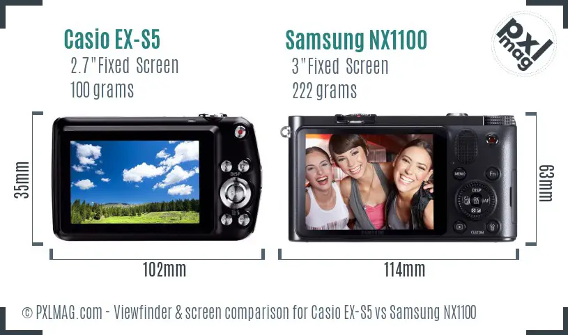 Casio EX-S5 vs Samsung NX1100 Screen and Viewfinder comparison