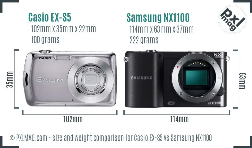 Casio EX-S5 vs Samsung NX1100 size comparison